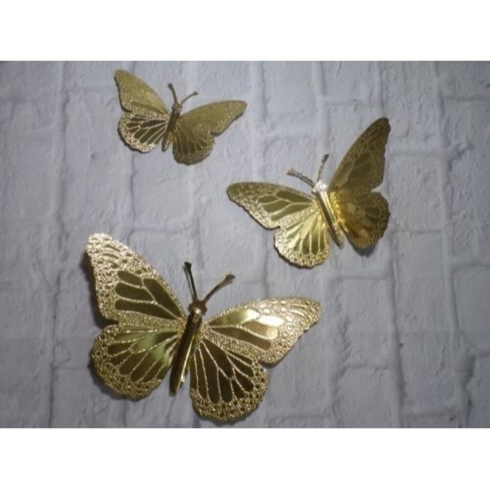 Set Of 3 Home Interiors & Gifts Gold Metal Butterflies Wall Decor Made In USA